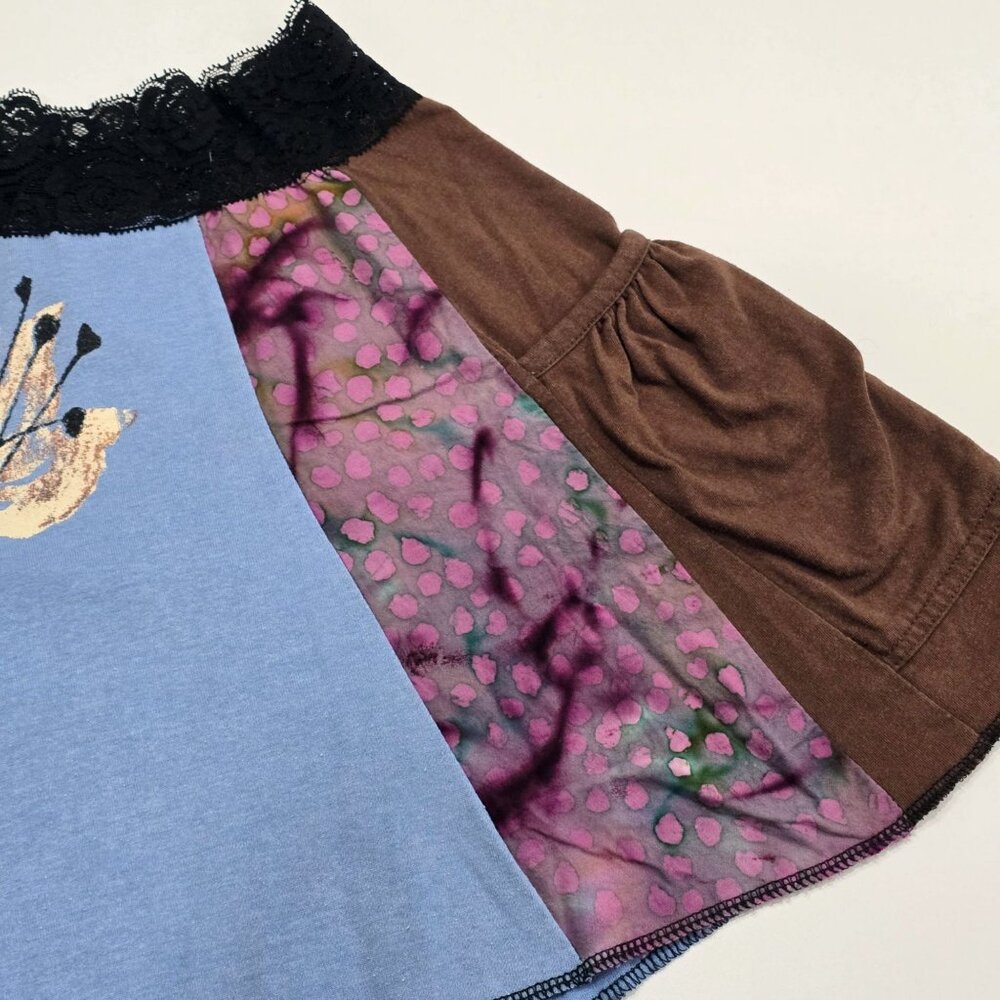 Handmade ✦ Floral Patchwork Handkerchief Mini Skirt ✦ Lace Waist Asymmetrical S - Picture 5 of 14